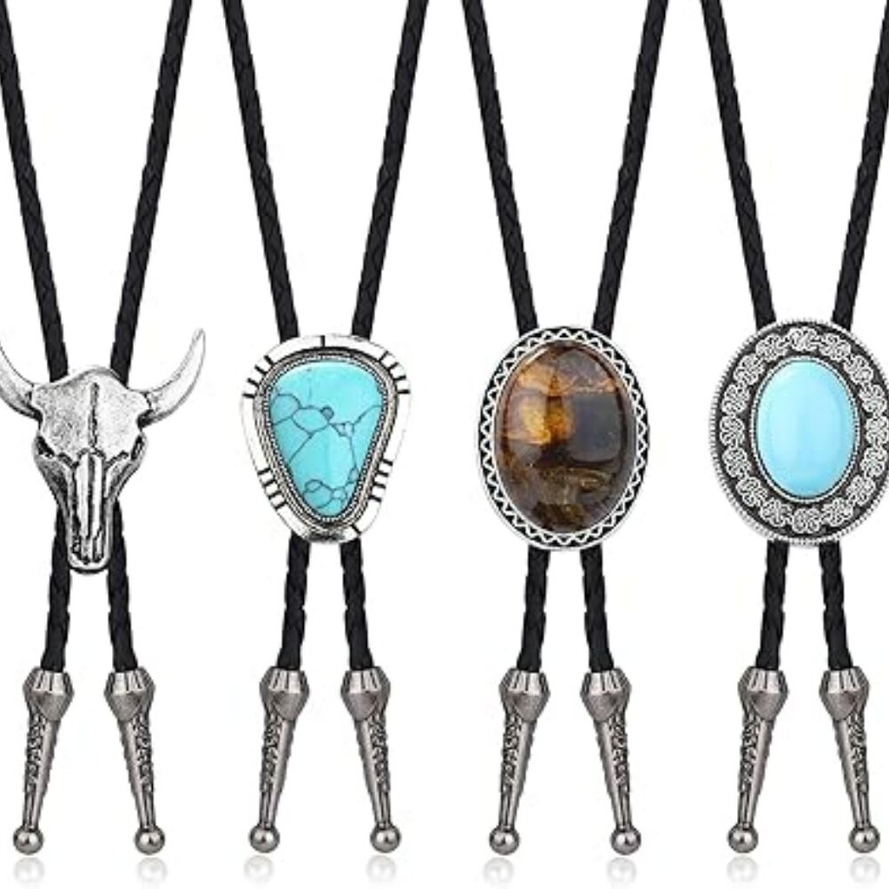 4 Handmade Bolo Tie for Men Western Cowboy Leather Necktie Set of‎ 4
